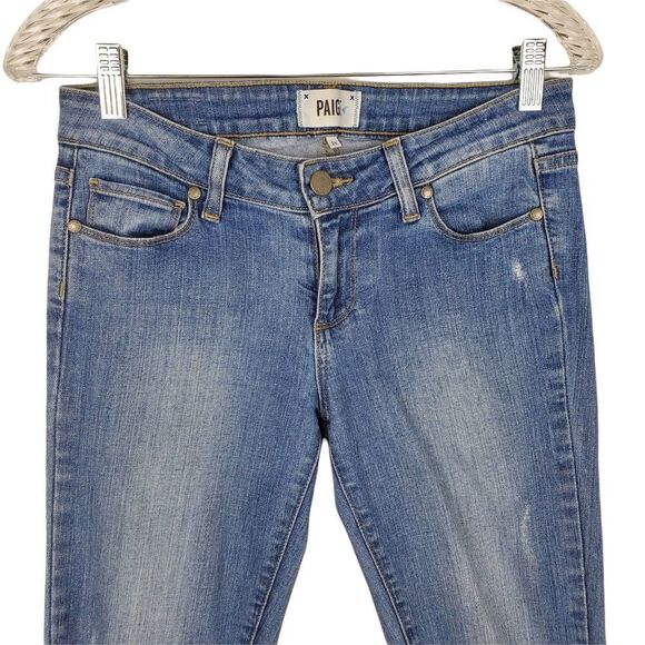 PAIGE Verdugo Ankle Cleary Distressed Raw Hem Skinny Jean Light Wash Ripped Hole - Picture 4 of 8